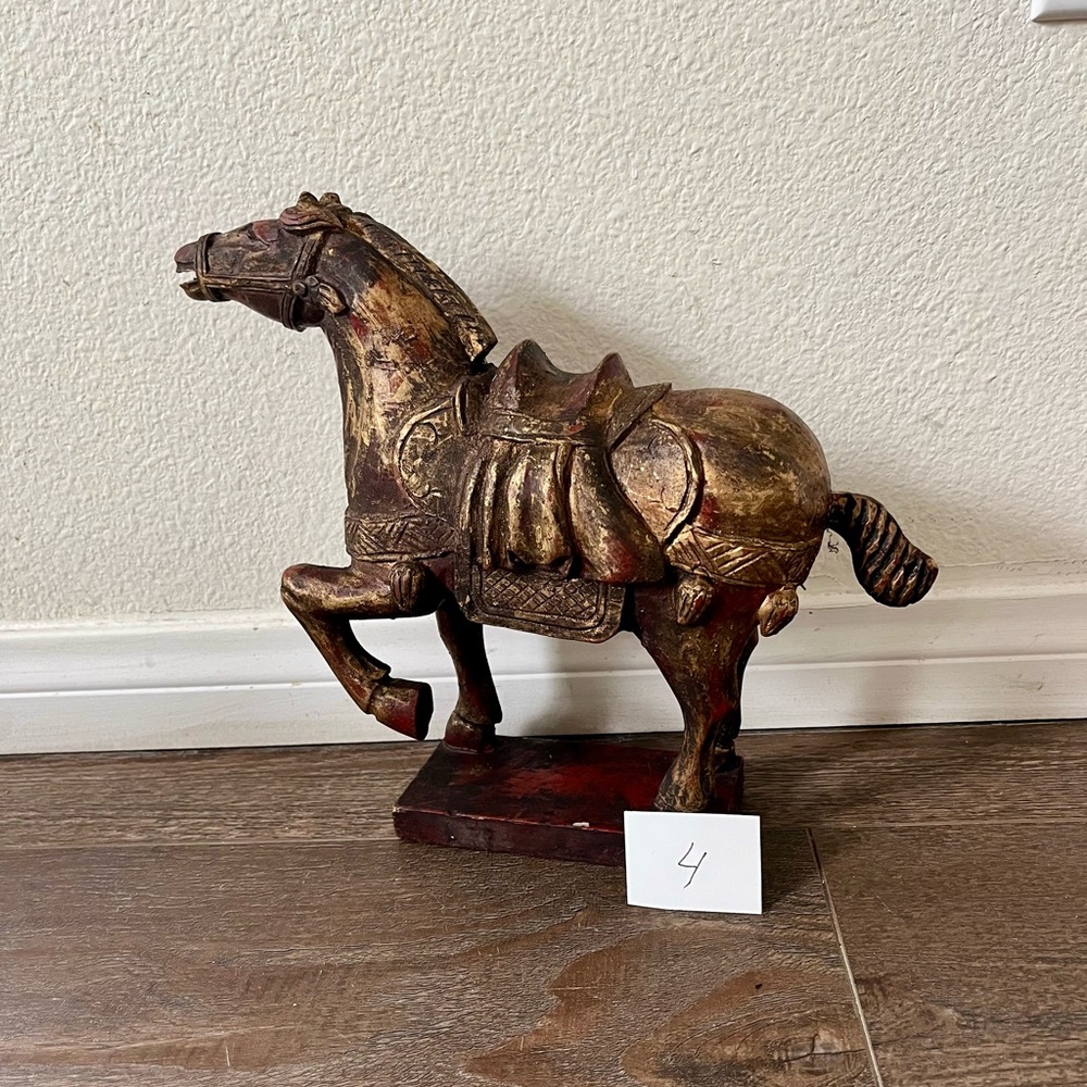 Vintage Carved And Painted Wooden Horse Sculpture